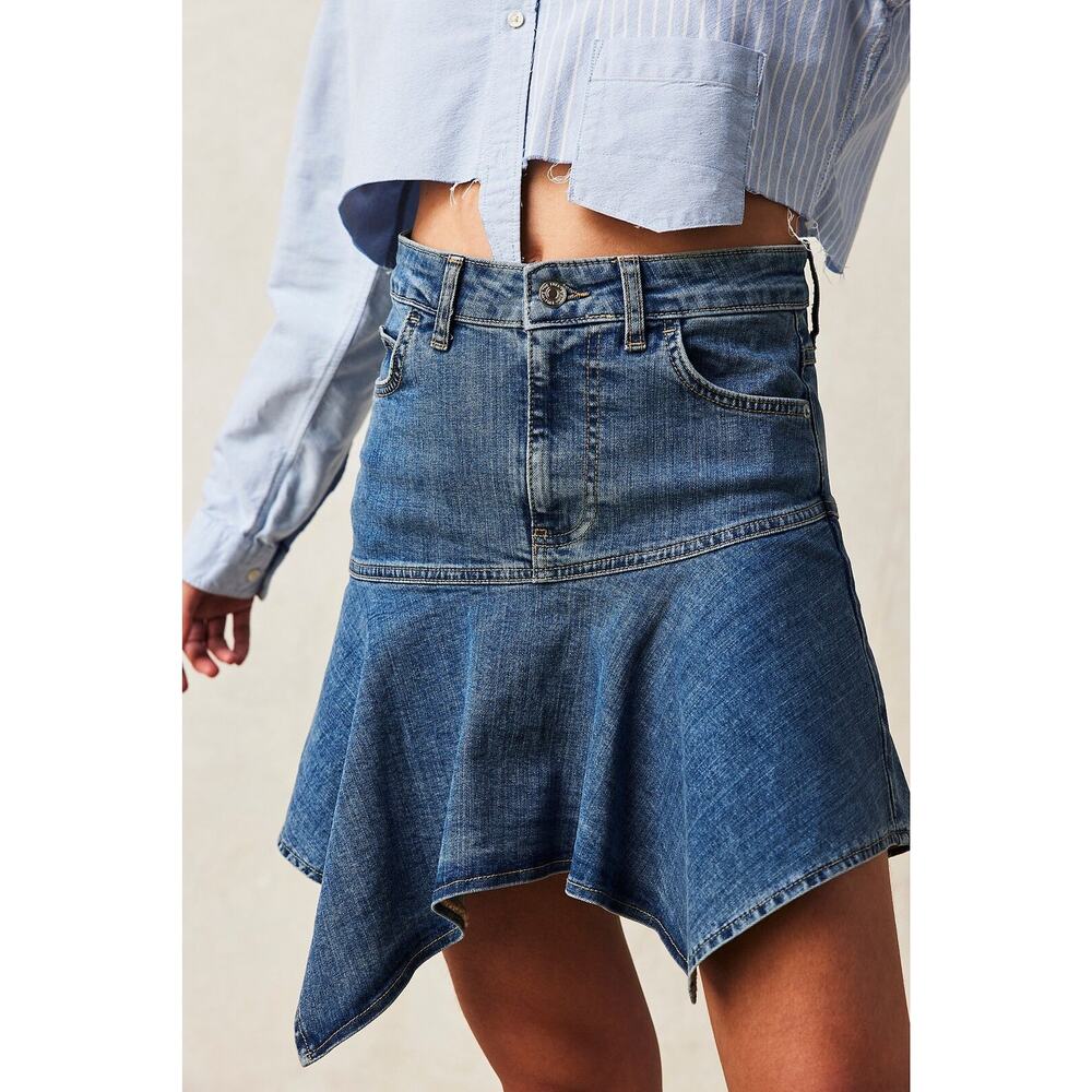 Free People Blue Denim Handkerchief Hem Skirt